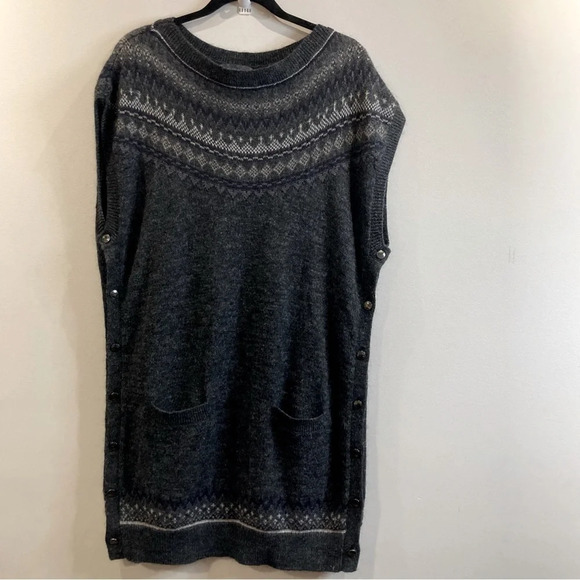 CASSIS Sz  M/L Merino Mohair Side Buttons Pockets Fair Isle Style V-Neck Tunic - Picture 1 of 6